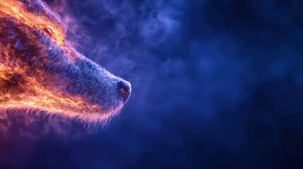 Majestic lion's head against a bright orange and blue background creating a striking and bold artistic visual