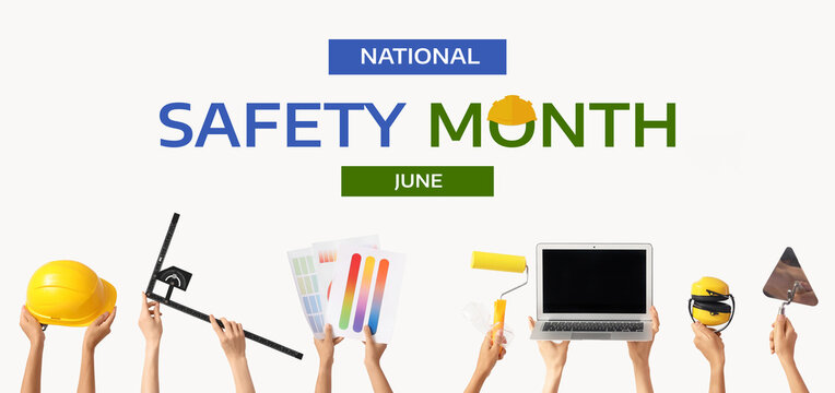 Women with architect's supplies and blank laptop on light background