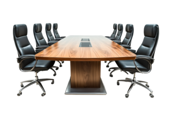 Office Desk with Chairs Setup for Workspace or Meeting Room isolated on transparent background