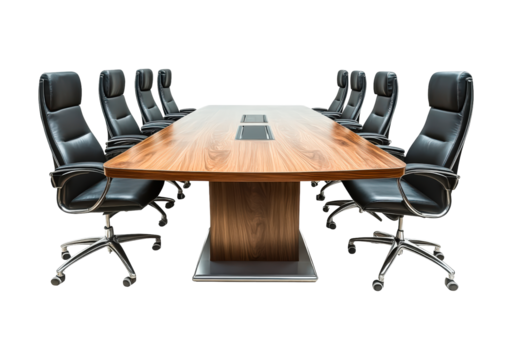 Office Desk with Chairs Setup for Workspace or Meeting Room isolated on transparent background