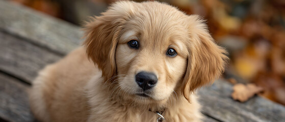 Adorable golden retriever puppy portrait outdoors