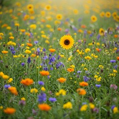 Obraz premium Vibrant Wildflower Meadow with Sunflowers