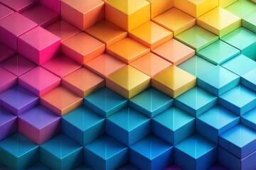 Obraz premium Arrangement of vibrant rainbow 3D cubes in abstract geometric background