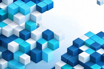 Abstract 3D cube mosaic in blue and white technology concept with copy space