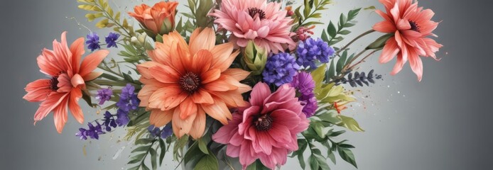 Exploding watercolor floral bouquet, vivid colors,  flowers,  spring,  colorful