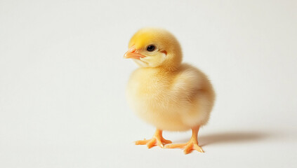 Obraz premium Adorable Yellow Baby Chick on White Background