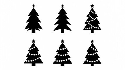 Obraz premium Enchanting Black and White Christmas Tree Silhouettes with Sparkling Festive Lights
