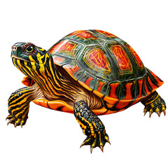 Colorful Artistic Turtle Illustration – Vibrant Patterned Shell and Detailed Reptile Design Isolated on transparent background