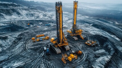 Aerial View of a Coal Mine with Heavy Machinery