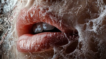Fototapeta premium Close-up of Red Lips Partially Covered by Water
