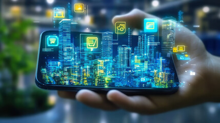 hand hold mobile with icon e-commerce