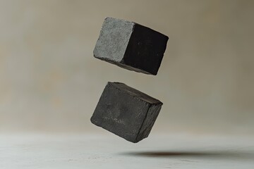 Two dark gray cubes appear to levitate