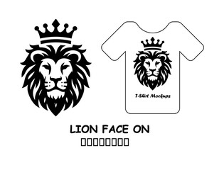 Majestic Lion Head with Crown Vector for T-Shirt Design and Apparel Branding in Bold Black Style Isolated on White Background Illustration

