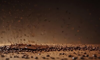 Dark background, coffee splatters, rich brown gradient  , splash, brown gradient, brown