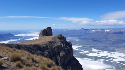 Rocky Peak Overlooking a Vast Valley