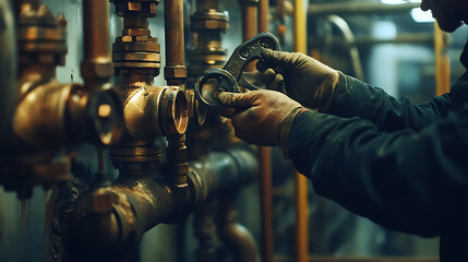 Worker Adjusting Industrial Valve