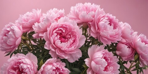 Dense cluster of pink peonies, soft pink backdrop,  summer,  gentle,  floral art