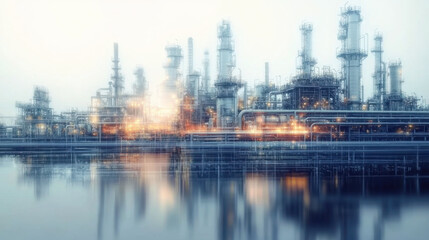 Obraz premium Double exposure of refinery plant and Crude Oil pump oil rig energy industrial machine for petroleum background