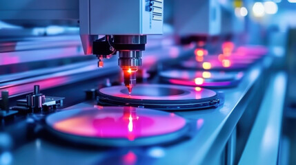 Automated machinery processing silicon wafers in a semiconductor plant