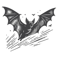 Vintage Hand-Drawn Halloween with Bat Wings Illustration &ndash; Spooky Night Engraved Style Vector for T-Shirts, Posters, Stickers, and Halloween Themes Apparel