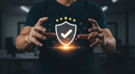 Protection Shield: 5 Stars of Security, Guarantee, Quality, Trust, and Excellence. Secure Your Future Now!