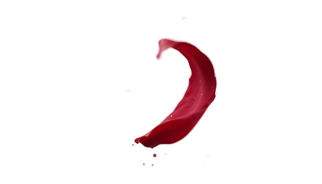 Single red rose petal twirling down on transparent background v2
