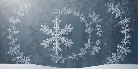 Delicate snowflake border encircles a charming winter illustration, perfect for holiday card ,  wintery,  winter wonderland