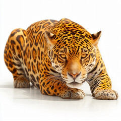 Obraz premium Jaguar Wildlife Predator Feline Cat Exotic Mammal Nature Leopard Spots Stripes Orange Black Brown Paws Ferocious Aggressive Hunting Stealthy Jungle Rainforest Habitat Species Stalking Tropical