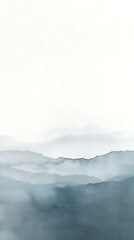Obraz premium Misty Mountain Range Landscape, Blue Layered Hills, Serene Panorama, Foggy Scenery