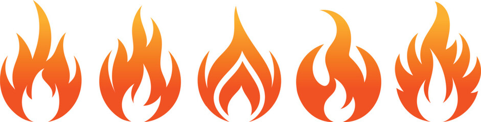 Fire flames isolated on a white background with burning vectors and symbols