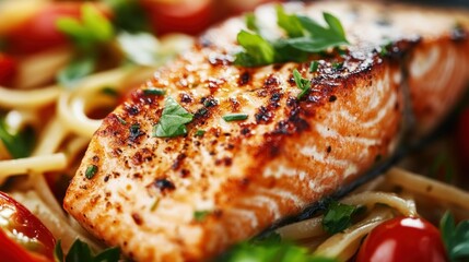 Grilled Salmon with Pasta and Tomatoes