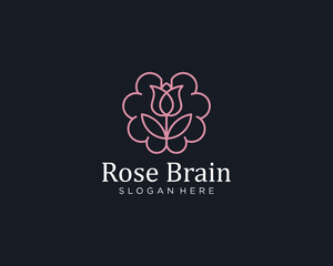 Brain rose line art logo