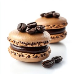 A decadent macaroon dessert with rich, dark brown espresso-flavored shells 