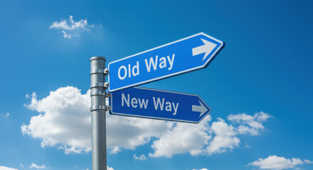 Obraz premium Old vs New: Navigating Change - Choose Your Path, Embrace the Future! Signs, Decisions, & Transformation Ahead!