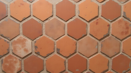 Rustic geometric hexagonal terracotta tile, artisanal design, warm earth tones, seamless pattern, HD traditional backdrop.