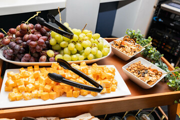 Grapes, cheese and snacks