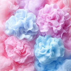 Fototapeta premium Abstract floral arrangement in pastel colors. Delicate, swirling blossoms in shades of light pink, light blue, and lavender