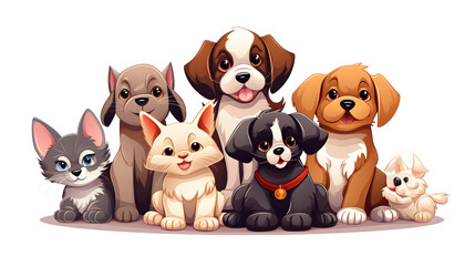 Professionally Illustrated Cartoon Vector of Pets Dogs and Cats for Design Projects