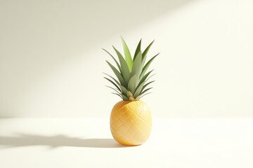 Sun-kissed pineapple with a vibrant green crown, placed on a white background, evoking tropical summer vibes.
