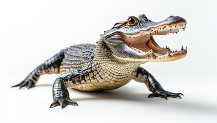 Obraz premium Alligator with Mouth Open on White Background