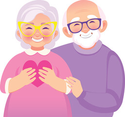 Happy Elderly Couple in Love Holding a Heart
