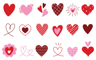 Cute Hand Drawn Heart Icons Set. Valentine Love Symbols Clipart Collection. Illustration vector 10 eps.