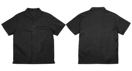 A blank black cotton t-shirt, a casual garment with short sleeves, is isolated on a white...