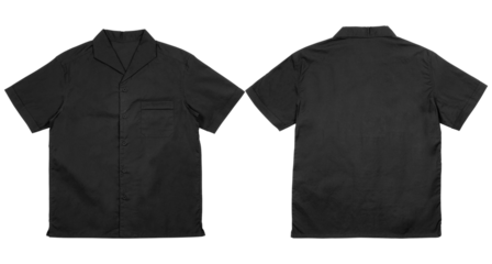 A blank black cotton t-shirt, a casual garment with short sleeves, is isolated on a white background as a design template for apparel retail