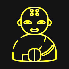 Icon monk. Buddhism and vesak elements. Icon in neon style.