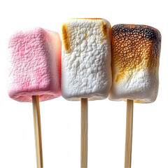 Colorful Marshmallows on Skewers Toasted to Perfection Against a Dark Background
