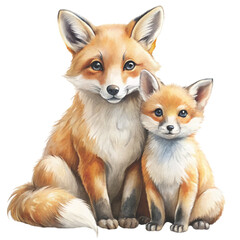 Obraz premium Fox Family Mother's Day Watercolor Minimal White Background