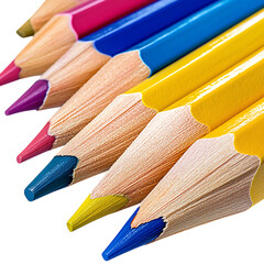Naklejka premium Set of colored pencils aligned diagonally, bright colors, pure white background 