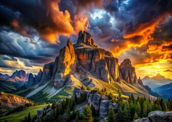 Naklejka premium Majestic Mountain Rock Formations: Epic Landscape Photography, Stunning Cliff Views, Rugged Peaks, Breathtaking Scenery
