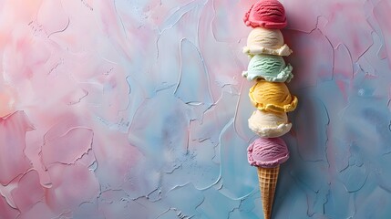 An impossibly tall ice cream cone with ten scoops of flavor  
